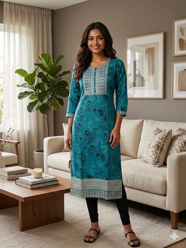 Blue Embroidered Kurti – Shimmer Fabric