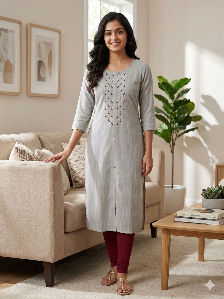 Grey Embroidered Kurti