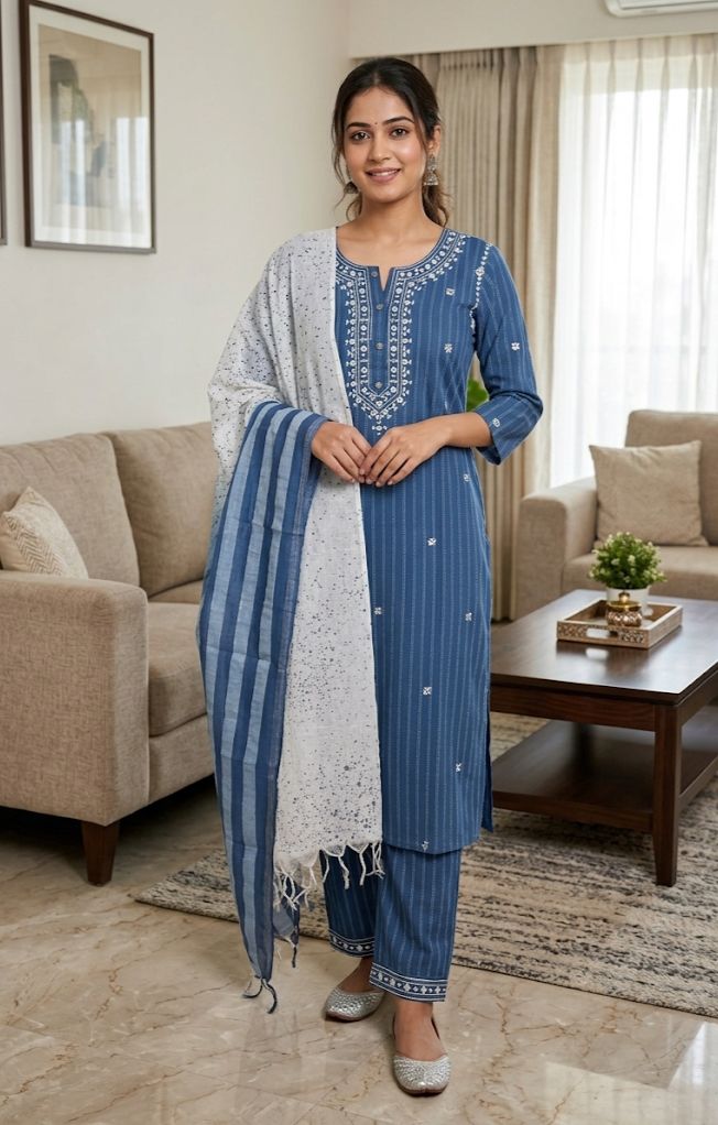 Indigo Blue Cotton Salwar Suit