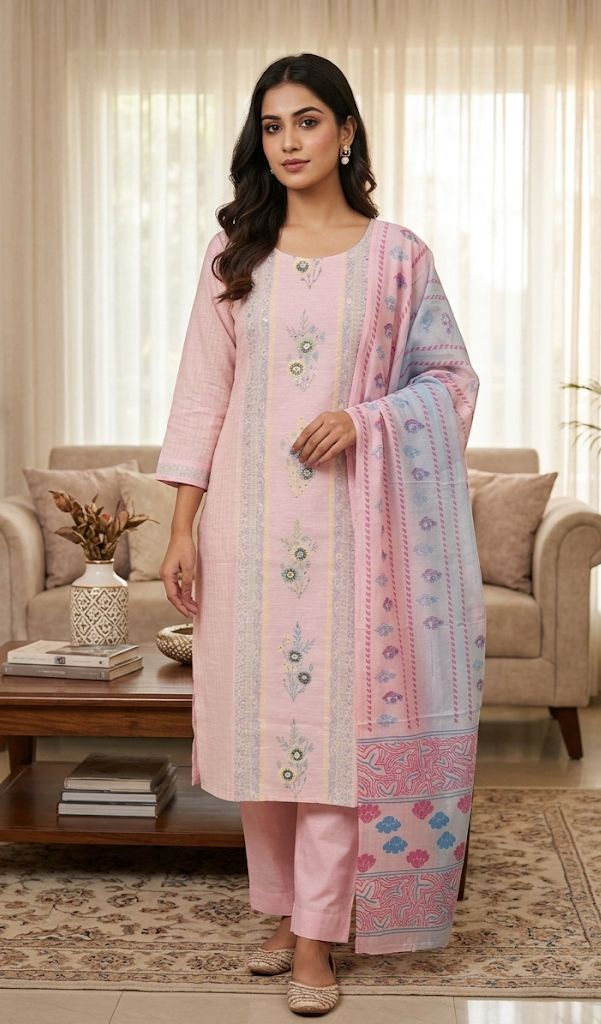 Blush Pink Cotton Salwar Suit