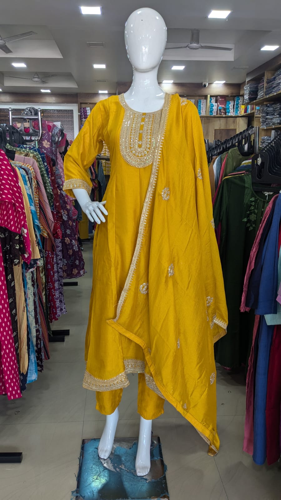 Mustard Yellow Embroidered Kurta Set with Matching Dupatta – Festive & Haldi Special