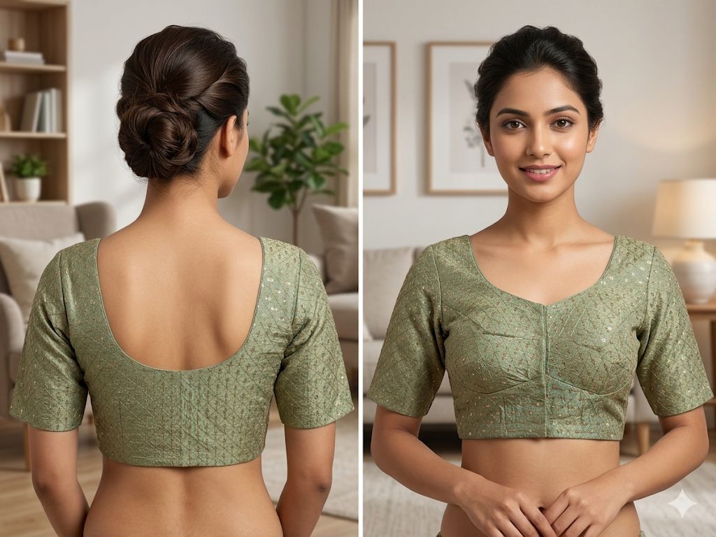 Pista Green Embroidery Silk Readymade Blouse