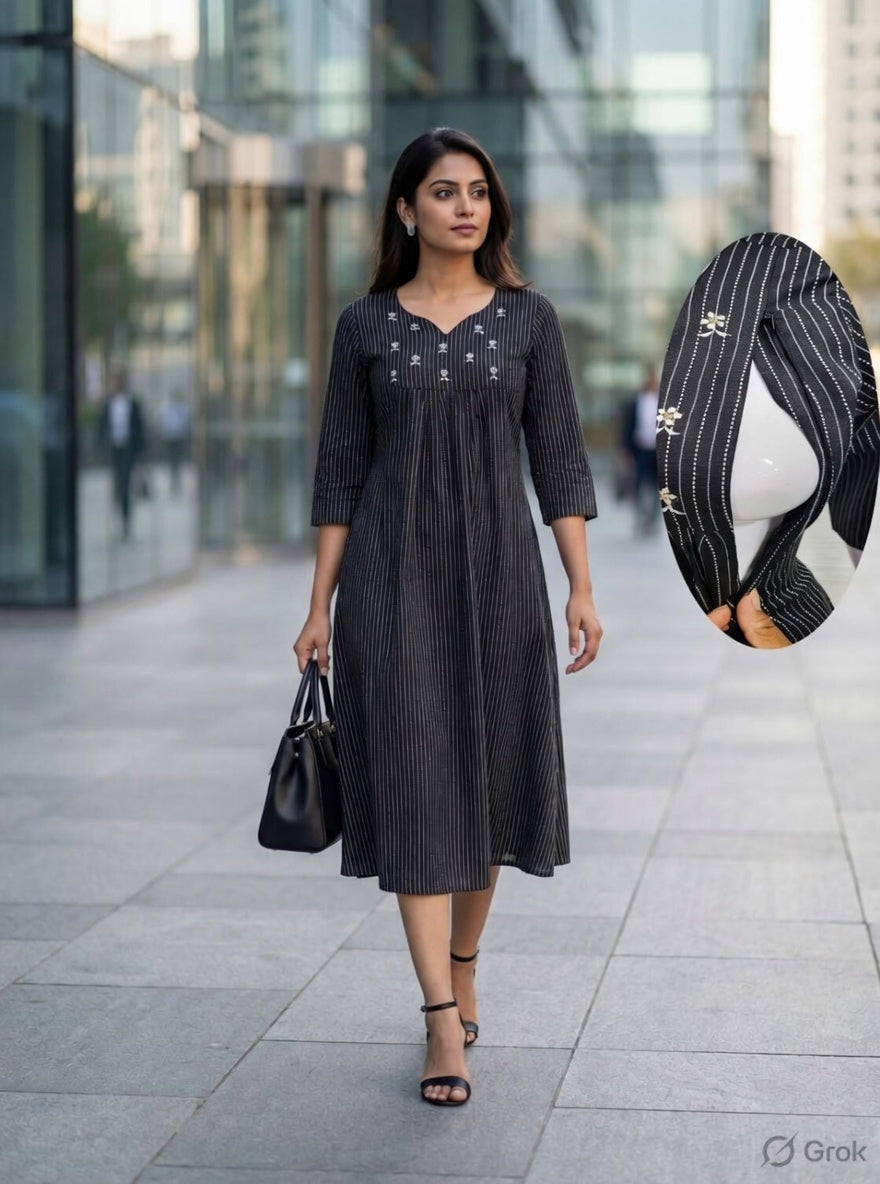 Black Cotton Blend Maternity Wear with Double Side Invisible Zip – Umbrella Type Feeding Dress