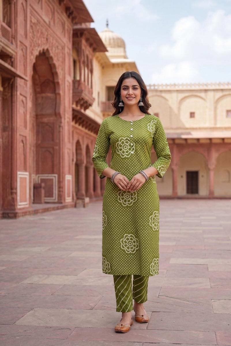 Women’s Green Co-Ord Set – Cotton Blend Top & Bottom Regular Wear Set