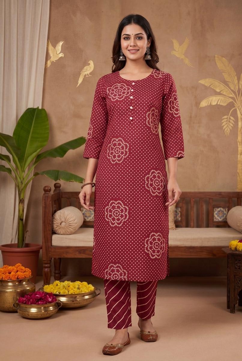 Women’s Maroon Co-Ord Set – Cotton Blend Top & Bottom Regular Wear Set