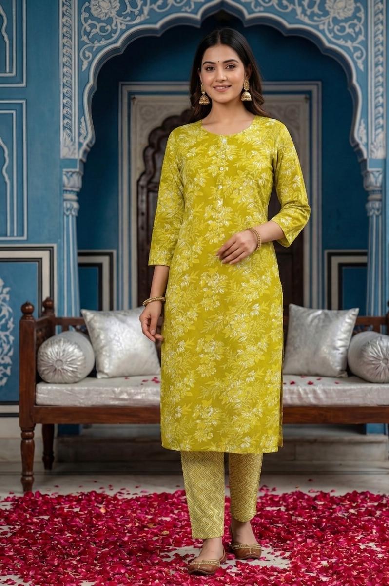 Women’s Green Co-Ord Set – Cotton Blend Top & Bottom Regular Wear Set