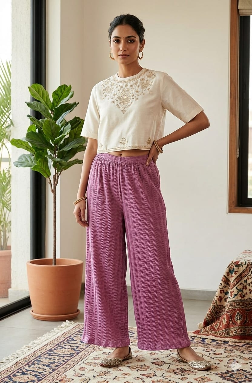 Onion Pink Lycra Palazzo Pants for Women – Free Size Regular Wear Bottom Wear