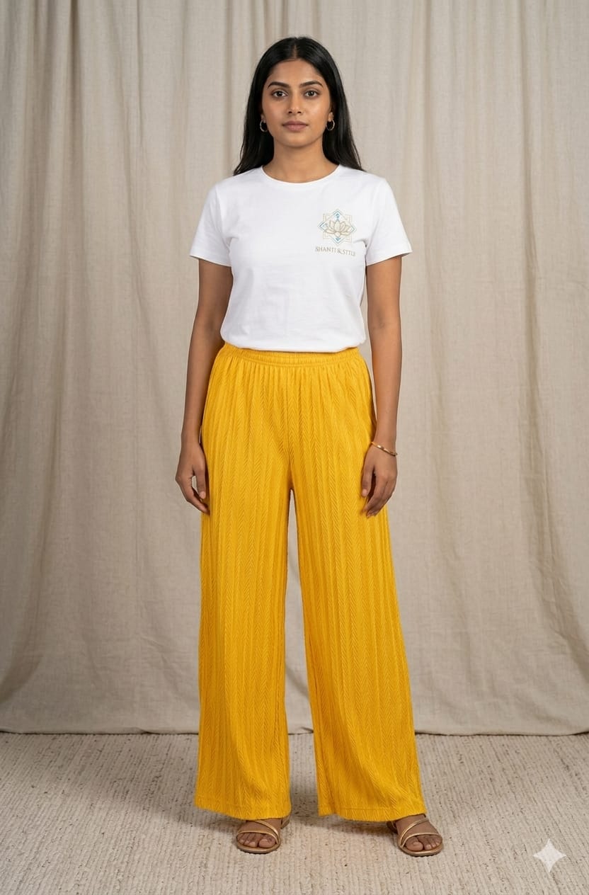 Yellow Lycra Palazzo Pants for Women – Free Size Regular Wear Bottom Wear