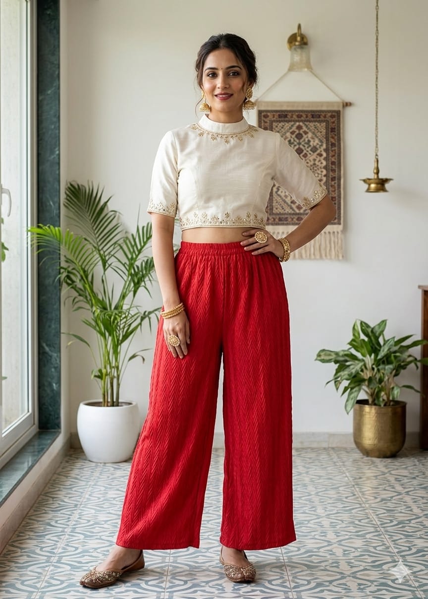 Red Lycra Palazzo Pants for Women – Free Size Regular Wear Bottom Wear