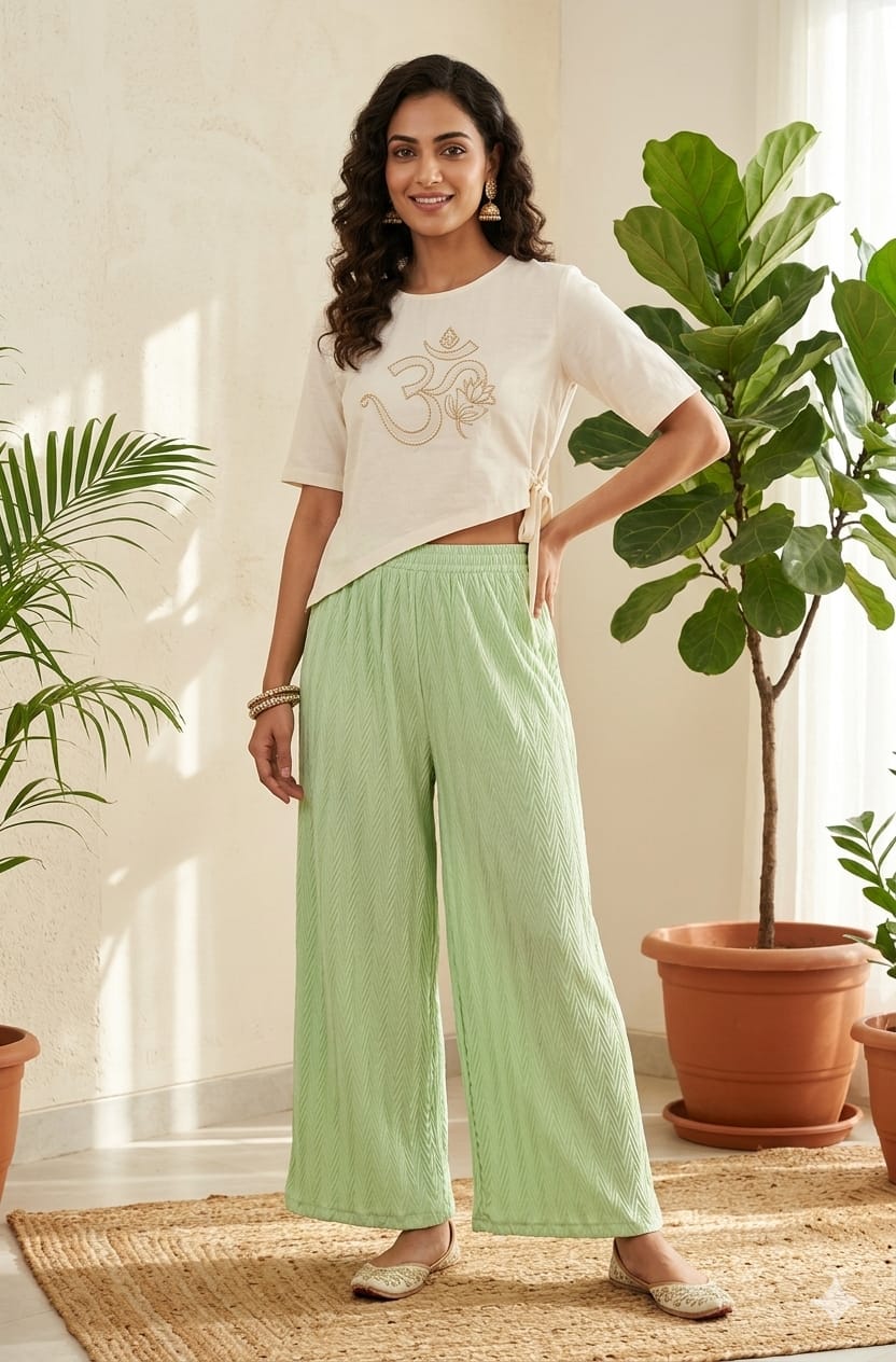 Pista Green Lycra Palazzo Pants for Women – Free Size Regular Wear Bottom Wear