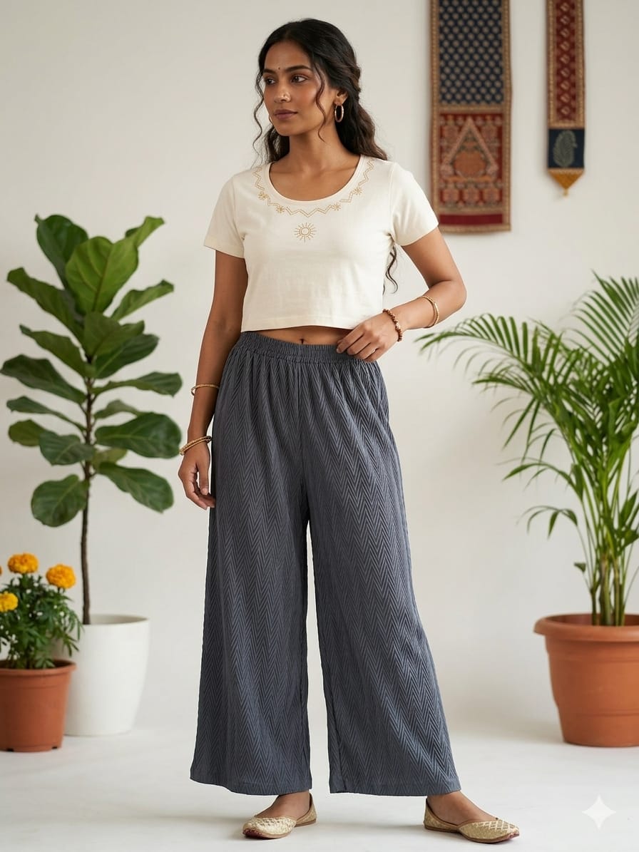 Grey Lycra Palazzo Pants for Women – Free Size Regular Wear Bottom Wear