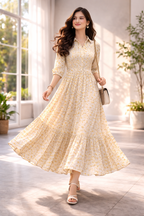 Women’s Yellow Frock Style Western Top – Collar Neck with Belt