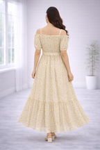 Women’s Yellow Frock Style Western Top – Collar Neck with Belt