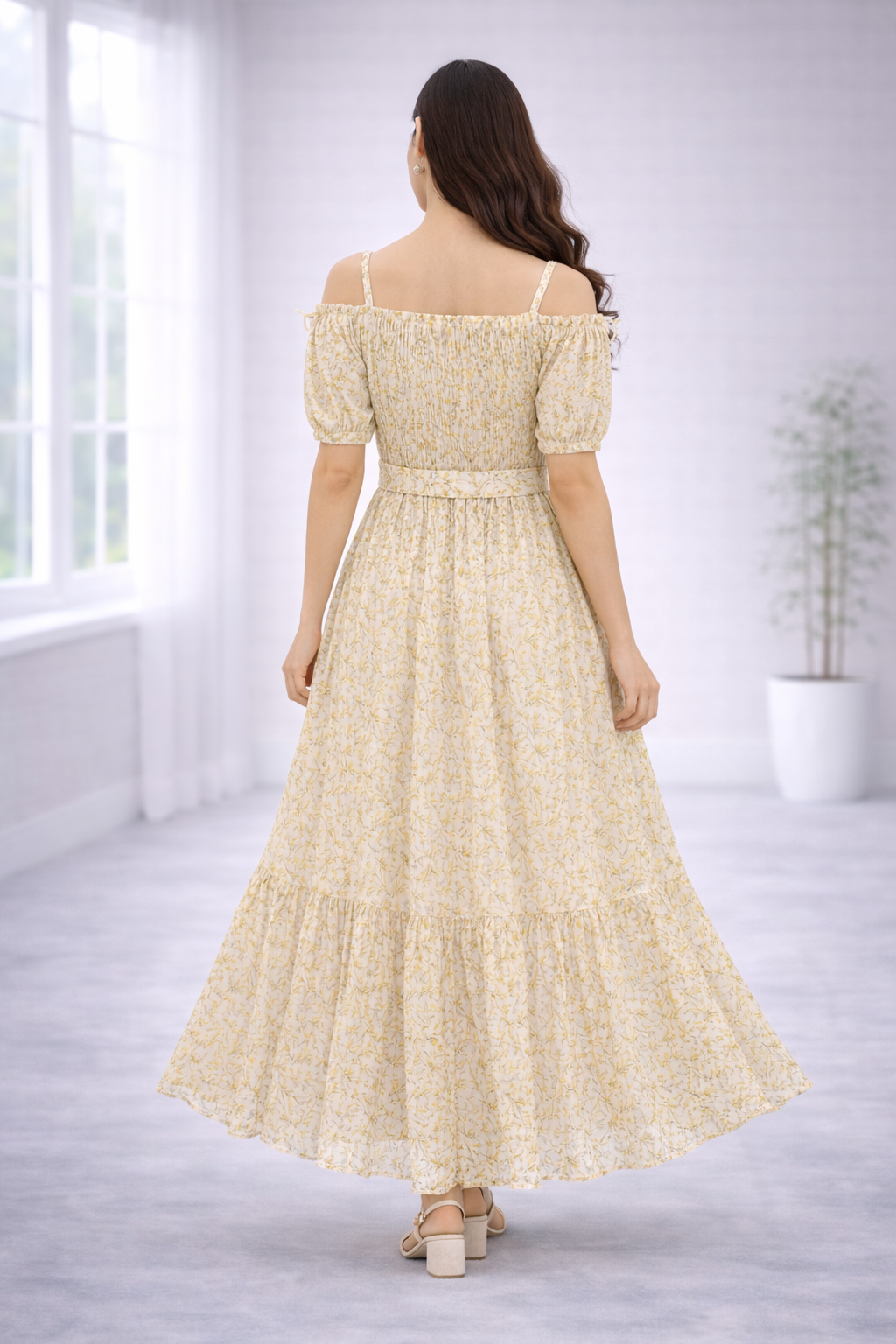 Women’s Yellow Frock Style Western Top – Collar Neck with Belt