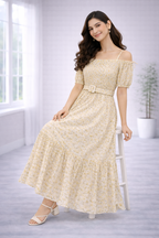 Women’s Yellow Frock Style Western Top – Collar Neck with Belt