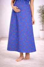 Blue Cherry Print Zipless Maternity Frock Cotton Blend Dress with Pocket & Rope