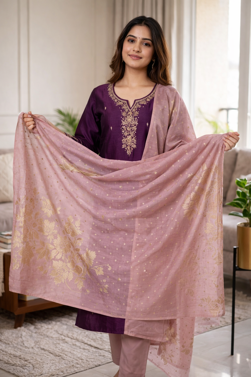 Purple Rangila Silk Salwar Suit with Stone Work & Lotus Neck