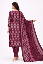 Stylish Wine Pink Printed Salwar Suit Set with Dupatta