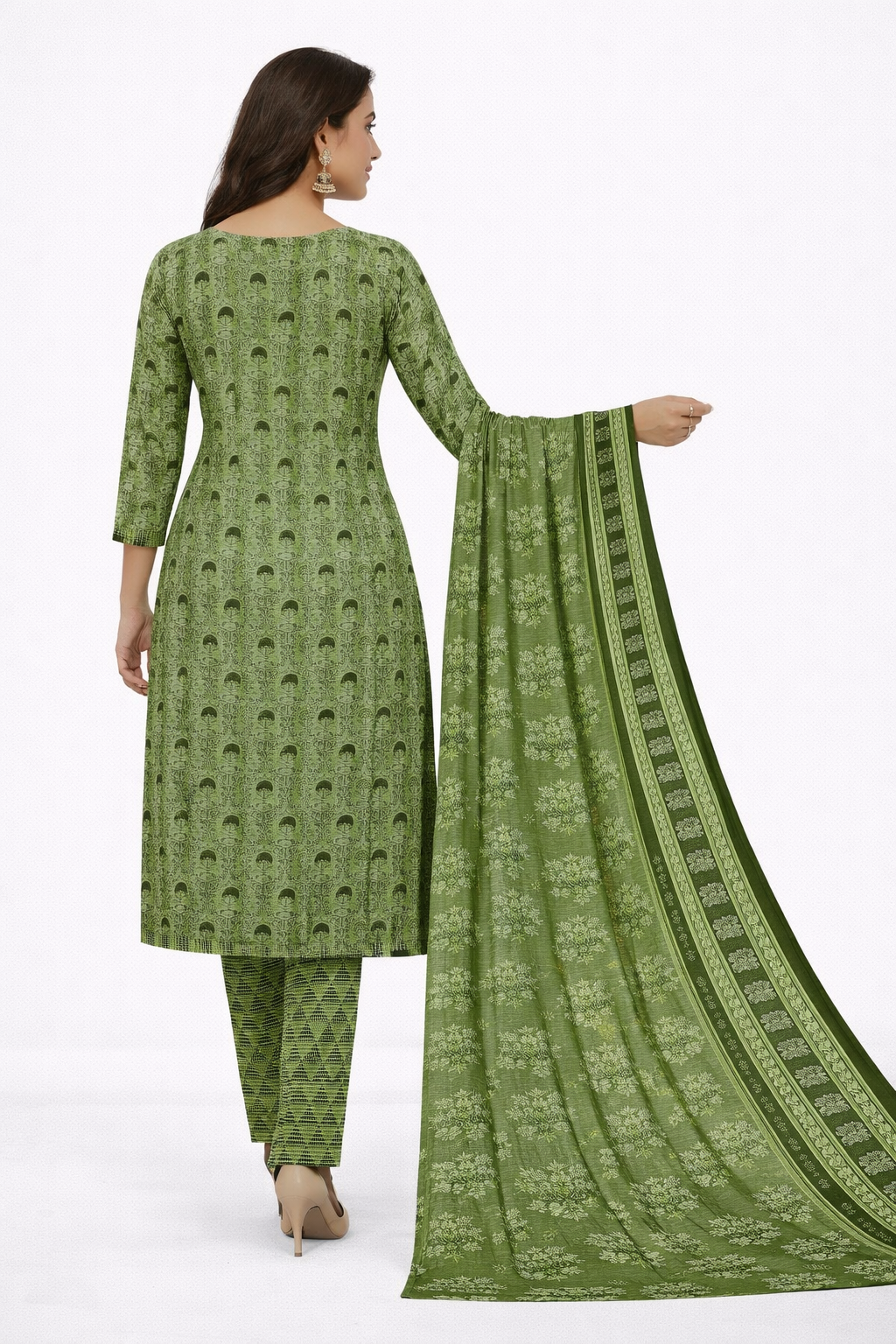 Elegant Olive Green Printed Salwar Suit Set with Dupatta