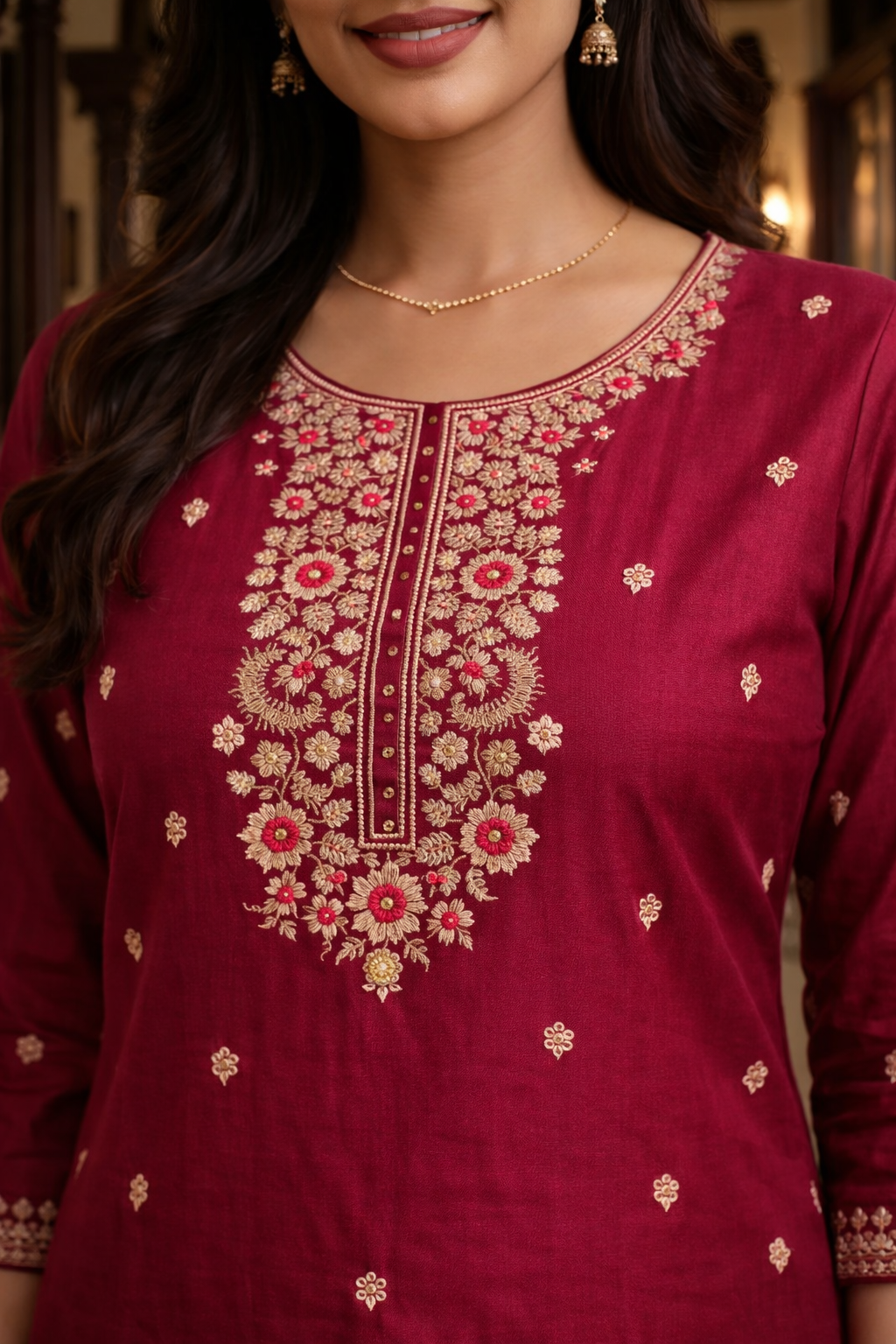 Pink Roman Silk Salwar Suit with Floral Dupatta