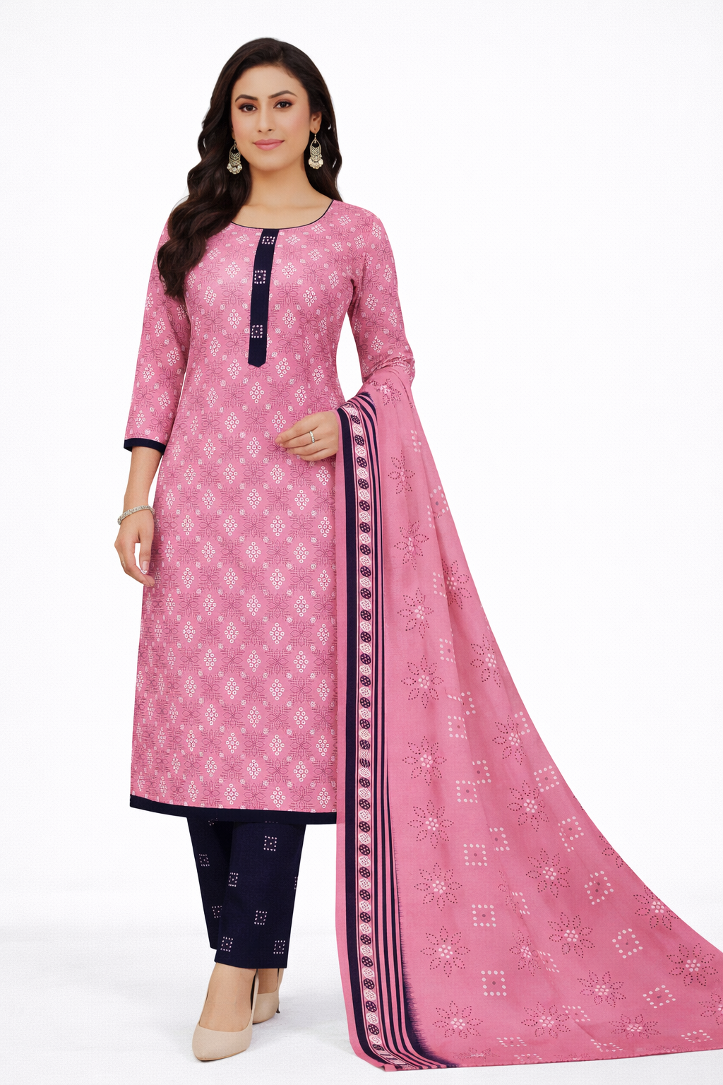 Elegant Pink Printed Salwar Suit Set with Dupatta