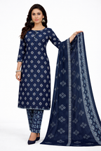 Elegant Navy Blue Printed Salwar Suit Set with Dupatta