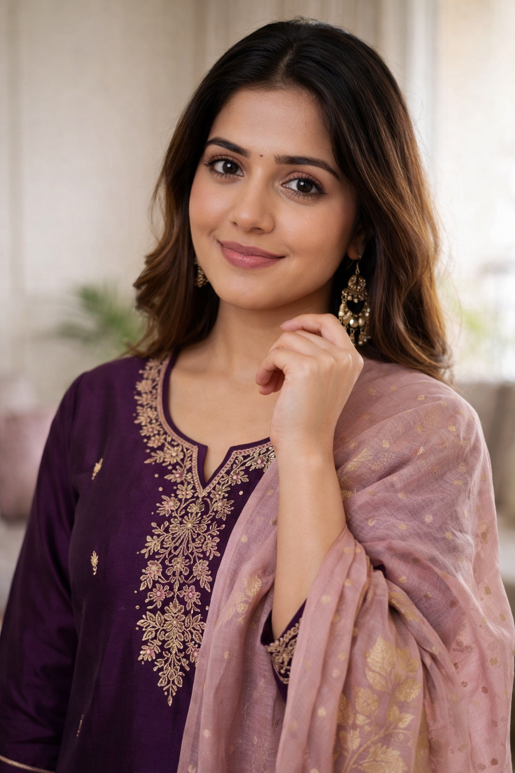 Purple Rangila Silk Salwar Suit with Stone Work & Lotus Neck