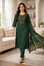 Bottle Green Roman Silk Salwar Suit with Dupatta