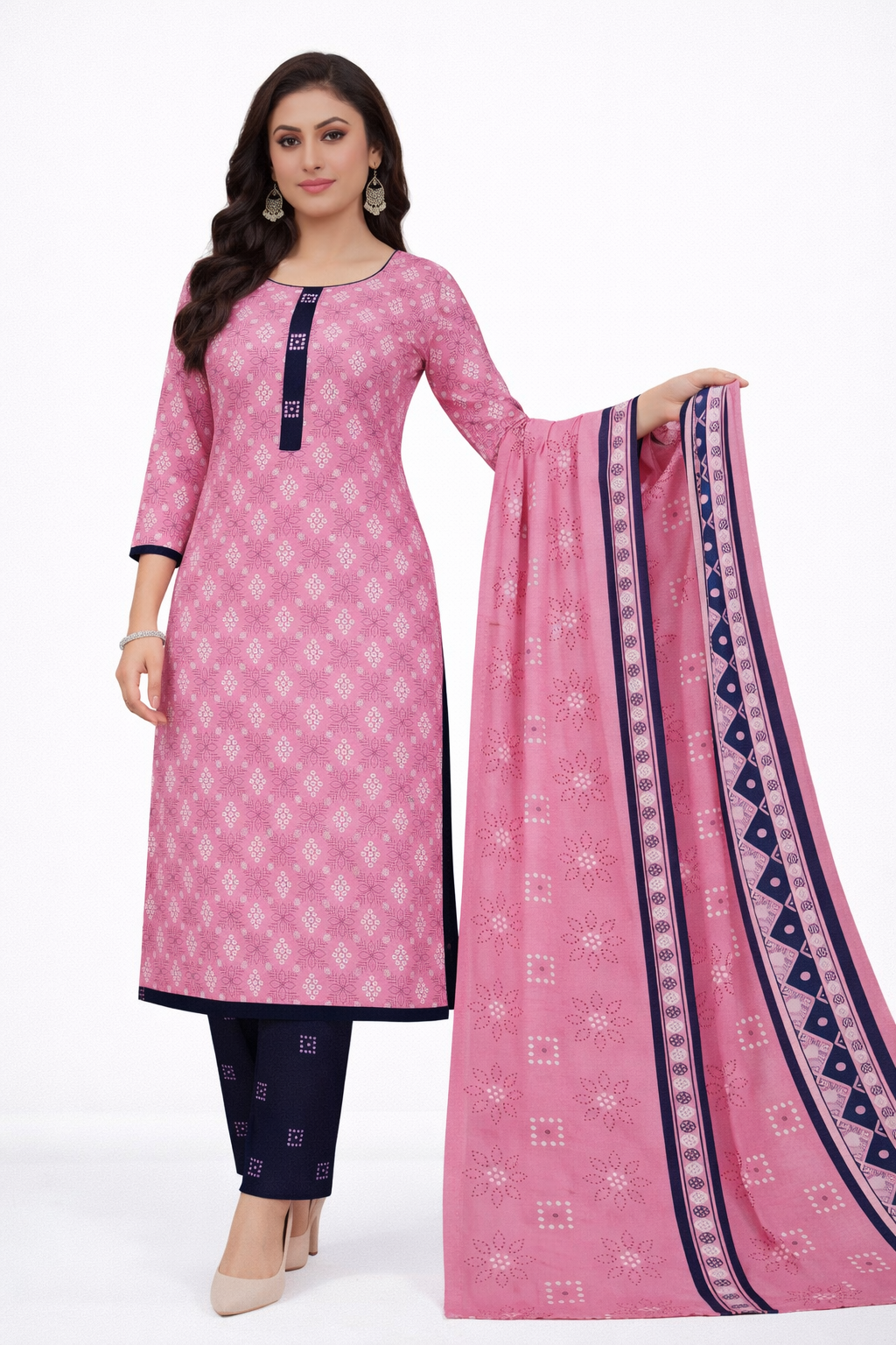 Elegant Pink Printed Salwar Suit Set with Dupatta