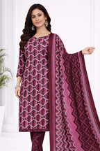 Stylish Wine Pink Printed Salwar Suit Set with Dupatta