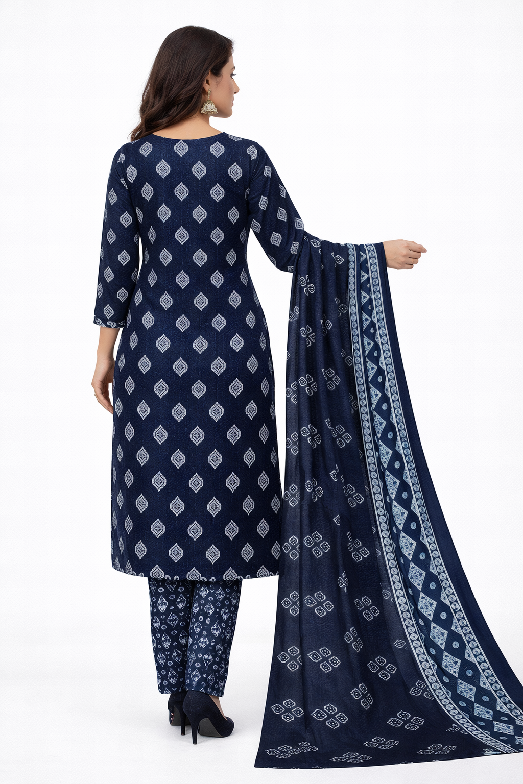 Elegant Navy Blue Printed Salwar Suit Set with Dupatta