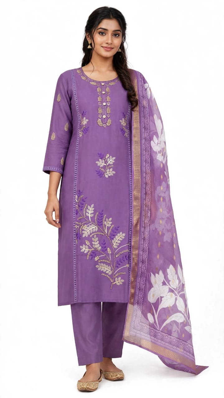 Roman Silk Stitched Salwar Suit with Shawl & Inner Lining