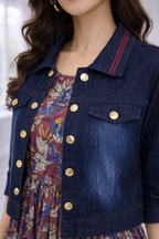 Women’s Onion Pink Frock Style Western Top with Denim Jacket – Round Neck