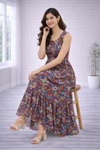 Women’s Onion Pink Frock Style Western Top with Denim Jacket – Round Neck