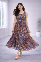 Women’s Onion Pink Frock Style Western Top with Denim Jacket – Round Neck